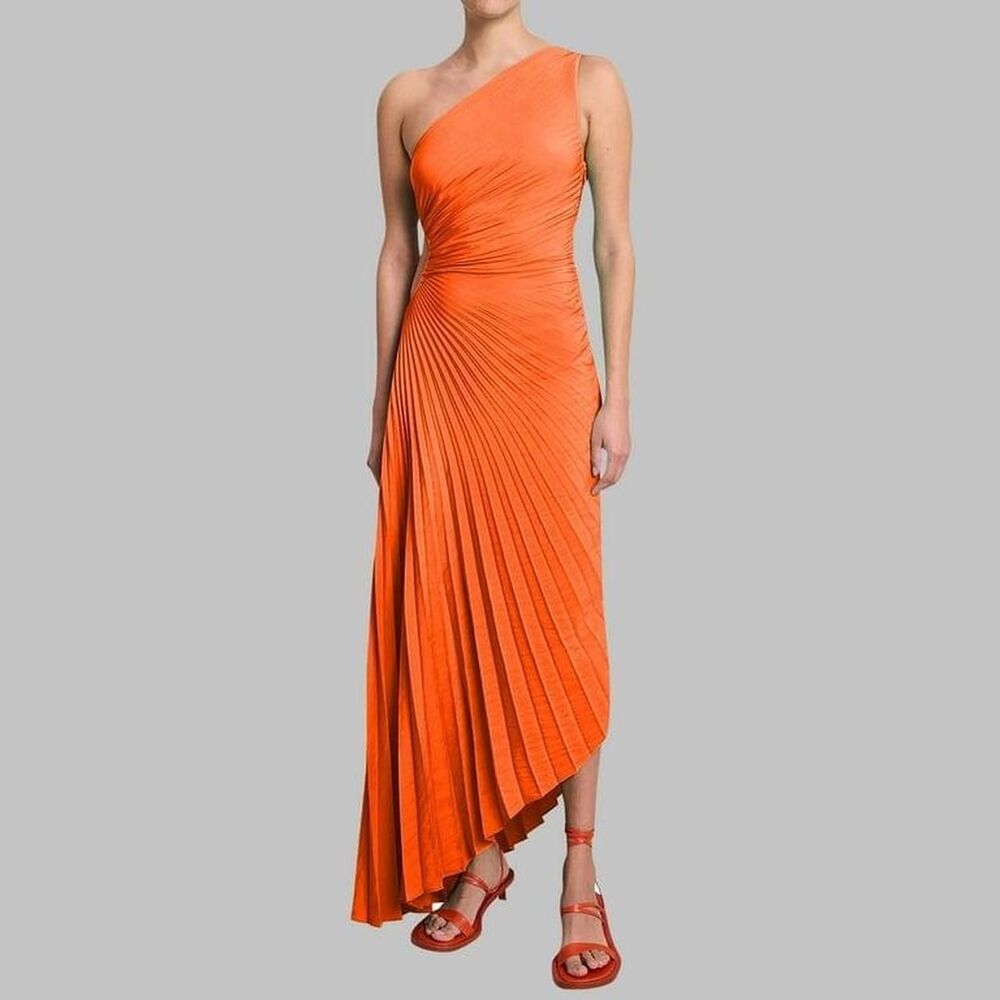 Unbranded Orange One Shoulder Ruched Maxi Dress Size S